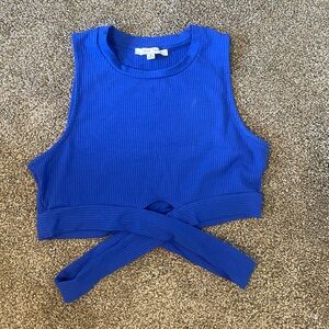 Love Tree Blue Sleeveless Crop Top with Tie Front